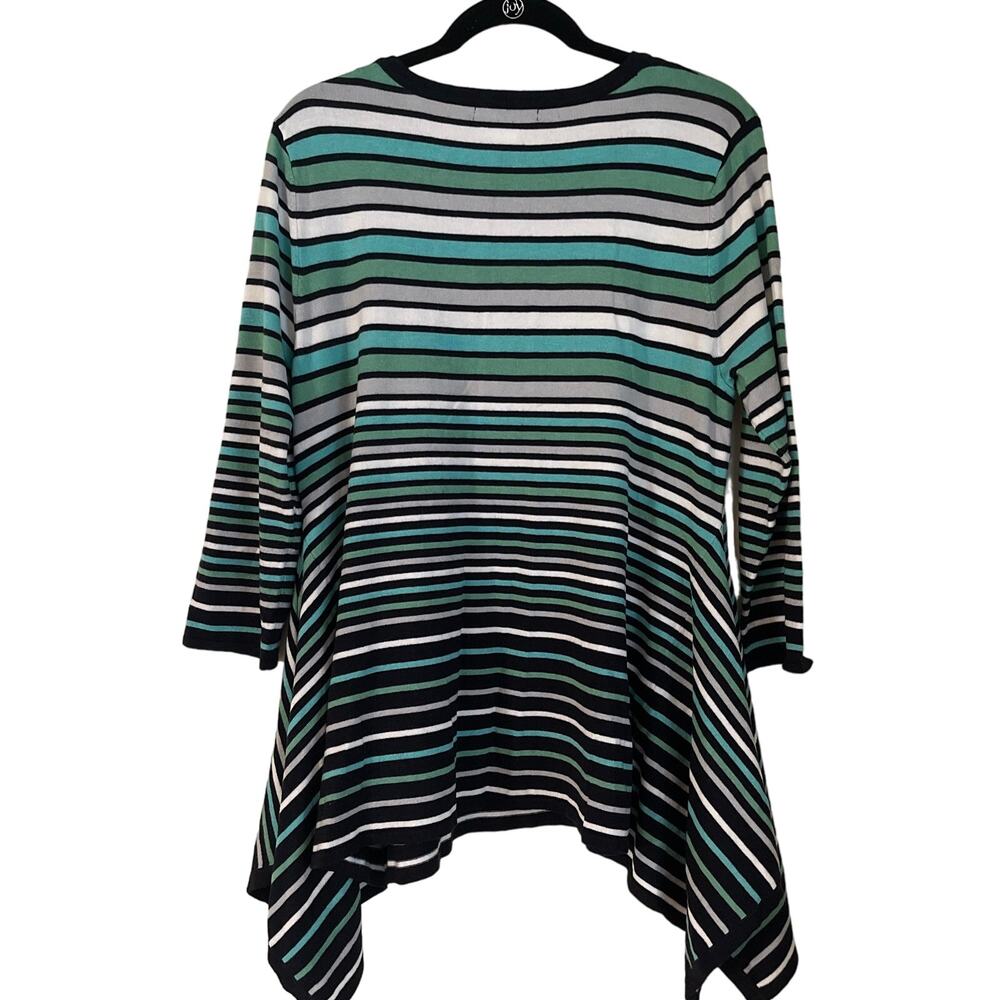 Skye's The Limit Hi-Low Hem Stripe Sweater - Aqua/Black/Cream - Sz XL - Picture 4 of 12